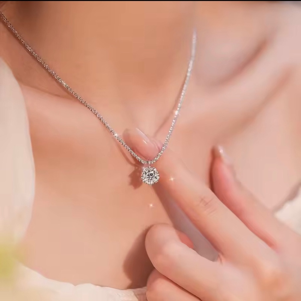 Sterling Silver White Solitaire Pendant Necklace